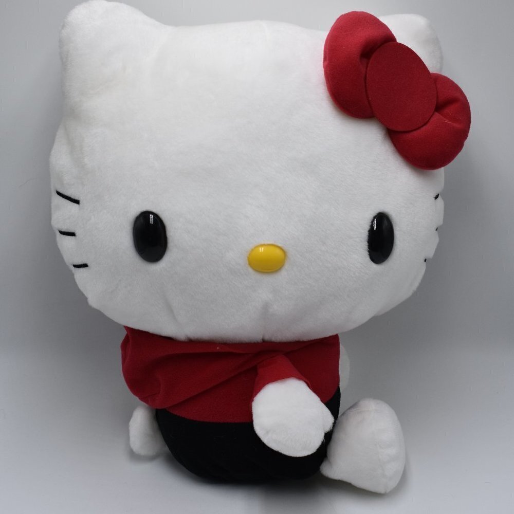 Hello Kitty San Rio Plush Head Turn with Red Bow and Hoodie Stuffed Animal 16"